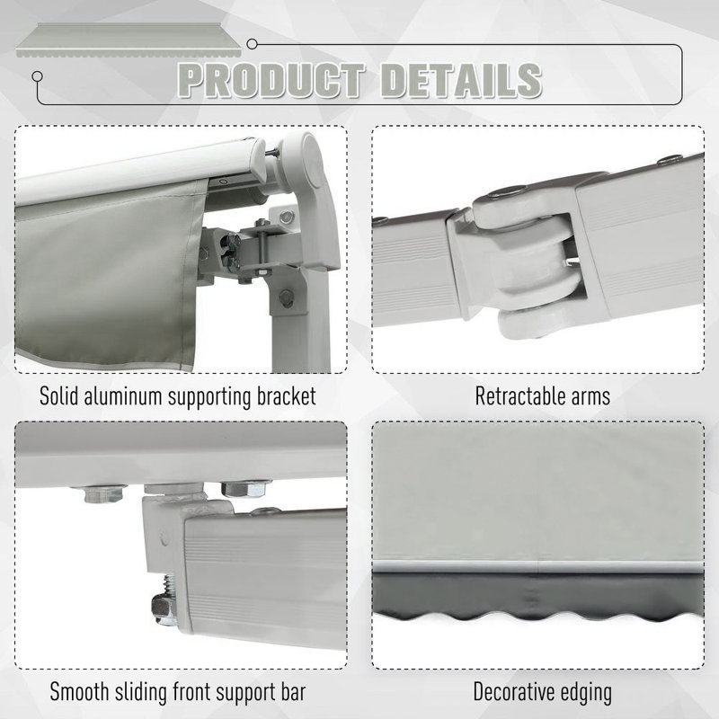 Latitude Run 300cm D Nylon Cover Retractable Door / Window Awning, 17cm H x 110cm W x 300cm D, Grey