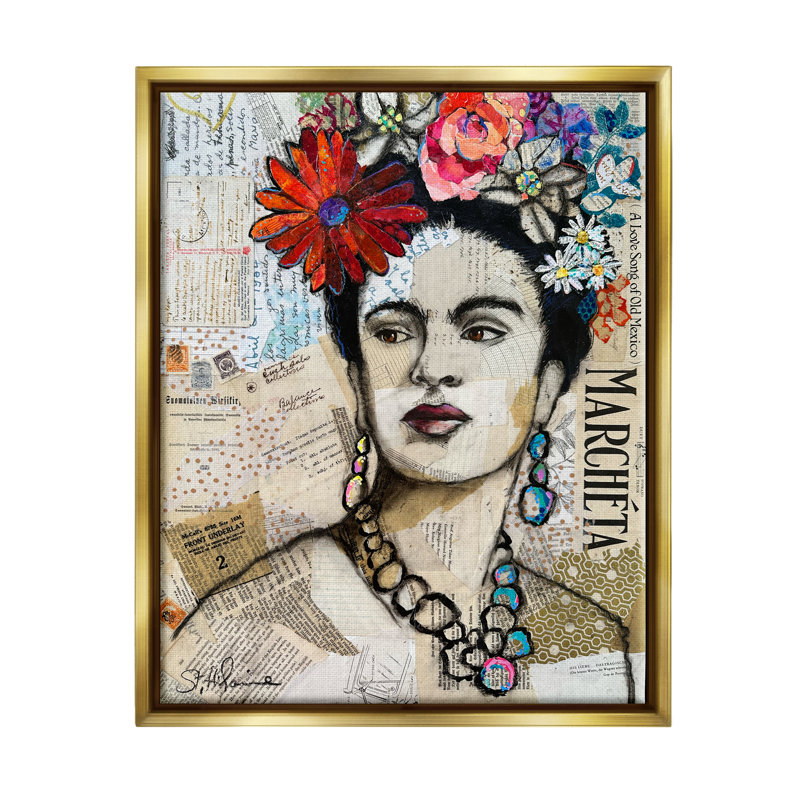 «Fabulous Frida Kahlo» par Elizabeth St. Hilaire, H 31 po x l 25 po x P 1,7 po, Cadre flottant métallique doré