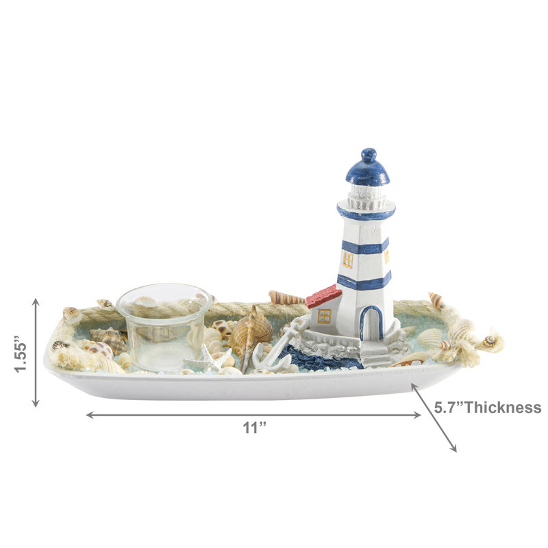 Haight Blue Coastal Lighthouse Tealight Holder Decor