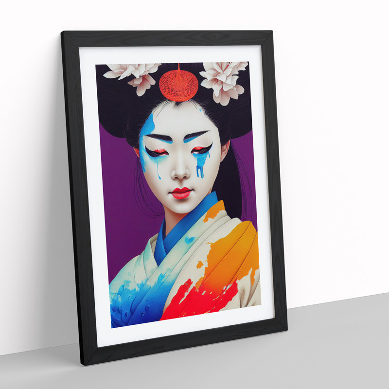 Geisha Splashed No.4 - Single Picture Frame Painting, Black, 64cm H x 46cm W x 2cm D