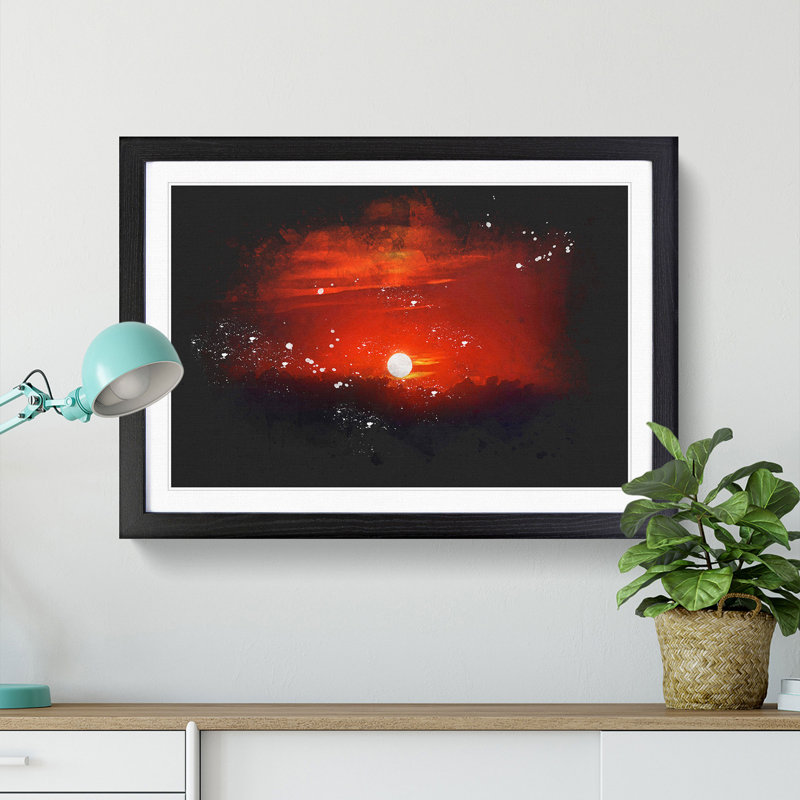 Deep Red Sunset In Italy Paint Splash - Framed Print, 62cm H x 87cm W x 2cm D, Black Framed