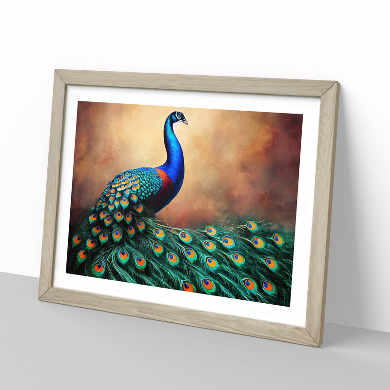 XH1022-8709X Supreme Peacock - Single Picture Frame Print, 46cm H x 64cm W x 2cm D, Oak