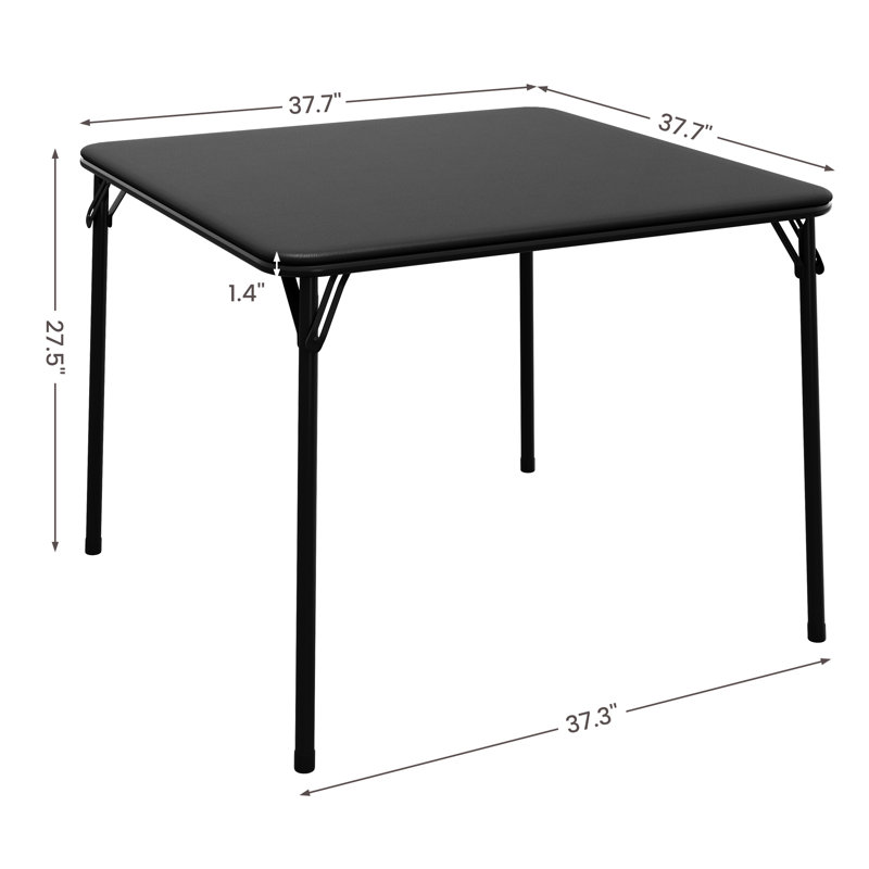 Folding Table, 33.6-Inch Portable Square Folding Card Table,  Metal Folding Table With Pu Soft Cushion 4 Chairs, Black