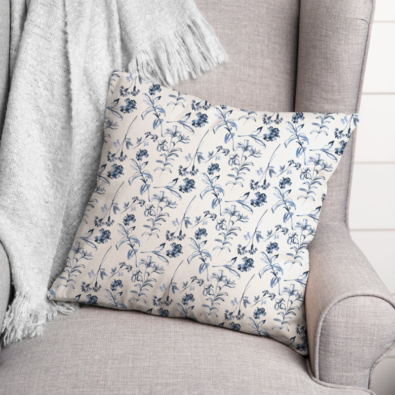 Blue Floral Pattern Throw Pillow