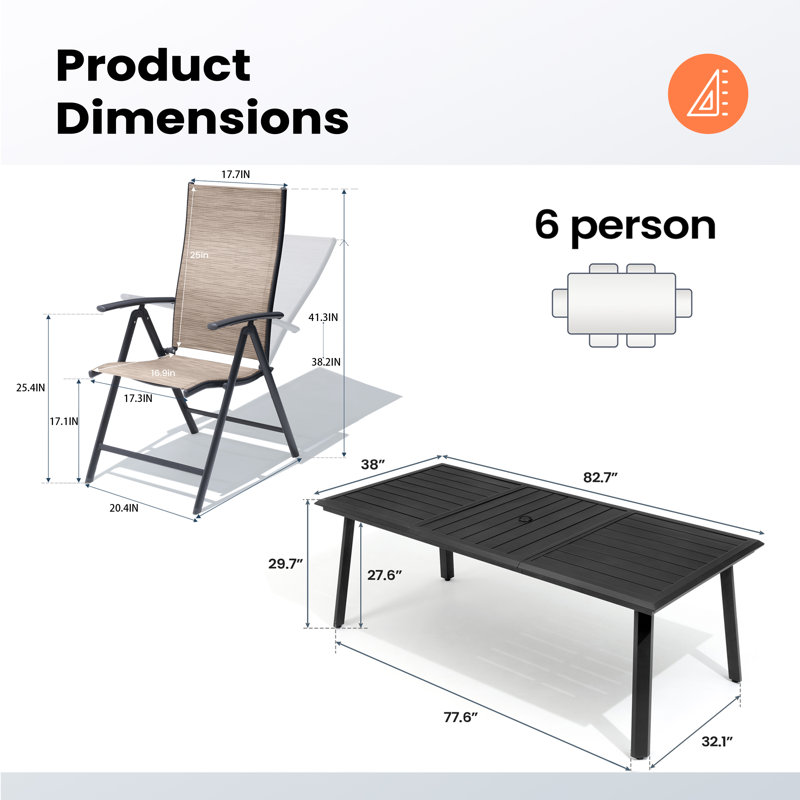 6 - Person Outdoor Dining Set With Foldable Chairs, Black/Beige