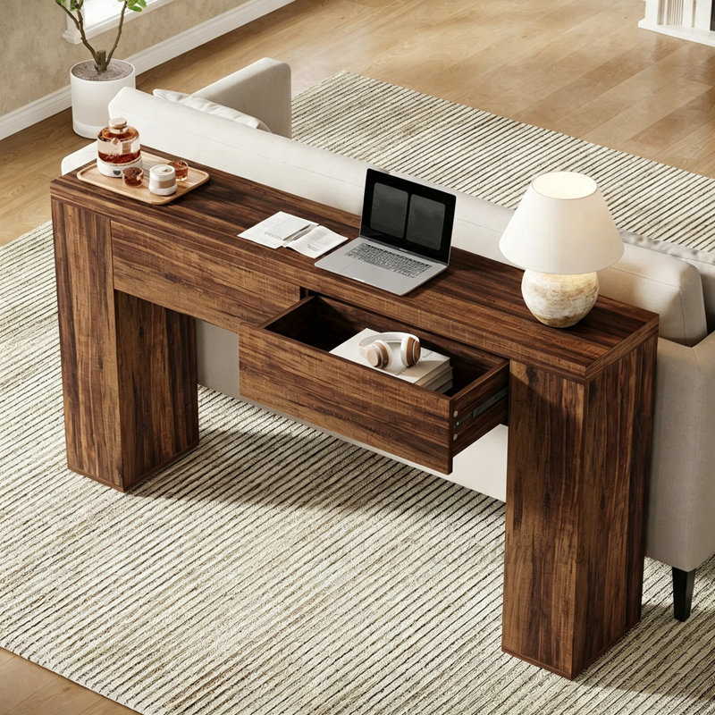 Console Mid-Century, 31.5" H x 47.2" W x 11.8" D, Dark Brown, Marron foncé, Dark Brown