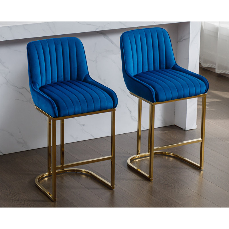 Tabouret de comptoir 26,25 po, Bleu marine, Or