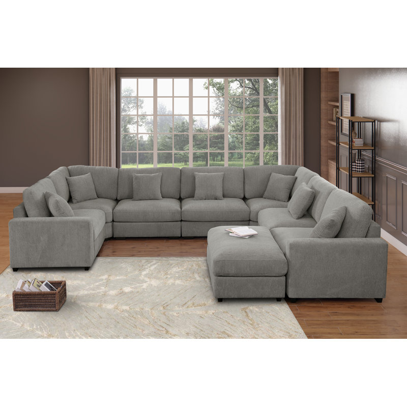 Chenille Modular 11-piece Large Corner Sectional , Khailey Grey Polyester