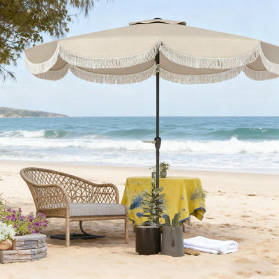 Parasol ventilé pour table de patio, parasol d'extérieur, avec manivelle, 8 nervures, inclinaison à bouton-poussoir