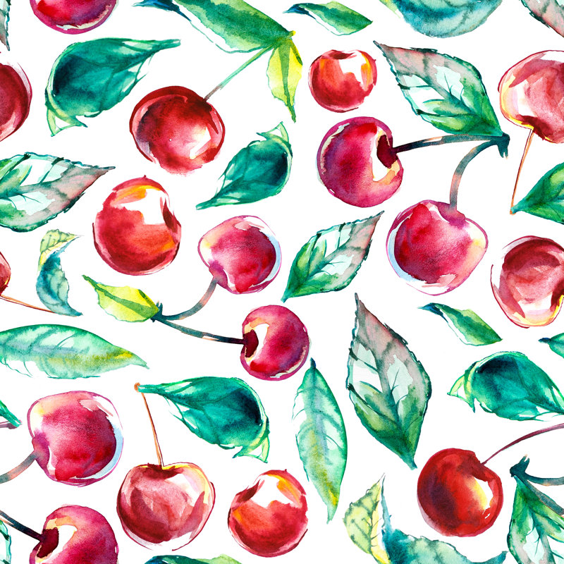 «Watercolor Cherry» par jodiechapman - peinture sur toile tendue, L 20 po x H 20 po