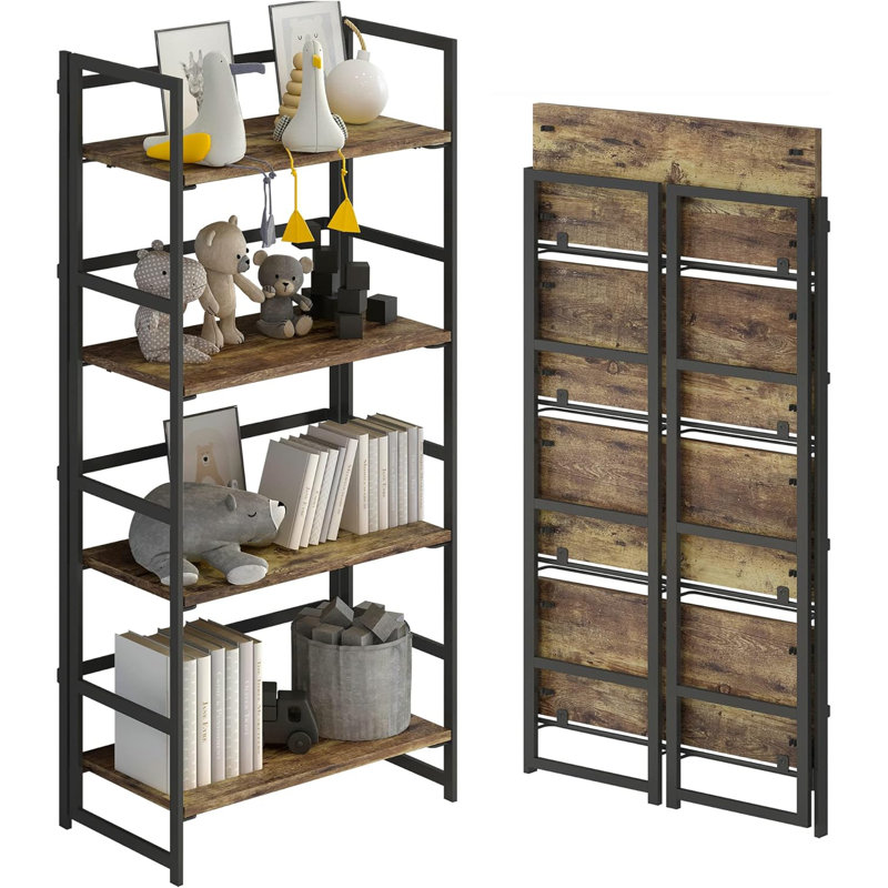 No component folding bookshelf storage rack 4 -layer retro multi -function storage rack