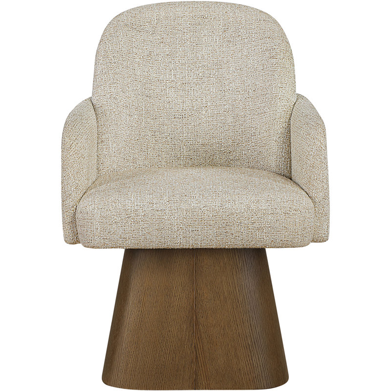Chaise de salle à manger rembourrée Marlowe Arachne, Beige Linen Textured Fabric, Noyer