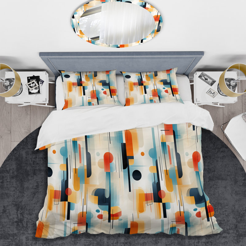Ensemble de housse de couette géométrique Urban Abstraction I, Housse de couette pour grand lit et 2 taies décor
