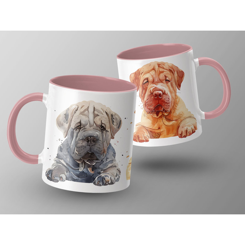 Shar Pei Puppies Watercolor Design 11oz Coffee Mug, 4