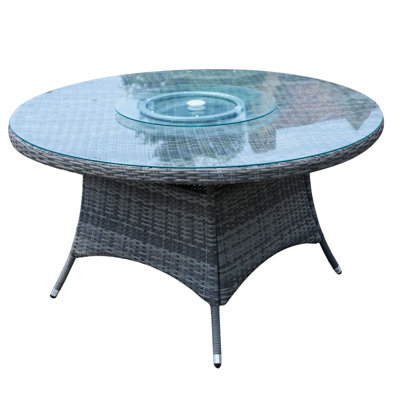 8-Person Round Aluminum Wicker Dining Table With Umbrella Hole – (D68.90" X H28.35")