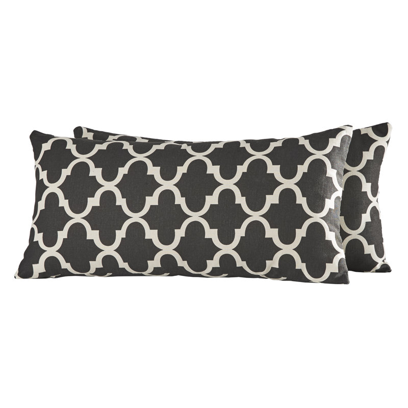 Geometric Linen Throw Pillow, Vulcan Black