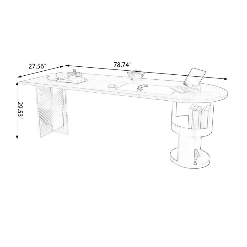 Bureau 70,87 po noir + brun + forme libre en bois massif + acier + acrylique, H 29,53 po x l 78,74 po x P 27,56 po