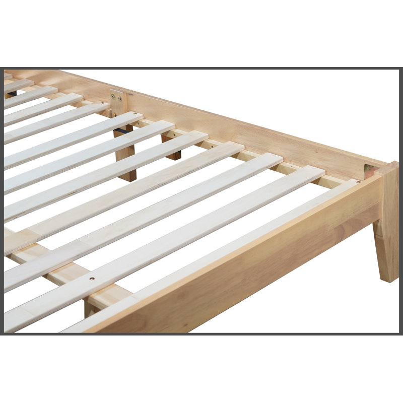 Queen Size Rubber Wooden, Solid Wooden Bed with Rattan Headboard, Enhanced by Support Feet,Natural