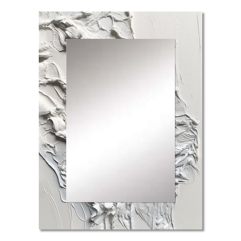 «White and Tranquility Unleashed» - miroir mural unique en marbre, miroir moderne, impression d'art en métal, 32 po x 24 po