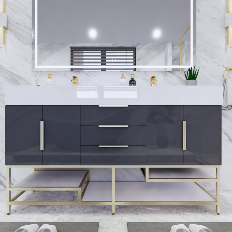 Ensemble de meuble-lavabo double 59 po Glasgow, Gris foncé à haute brillance