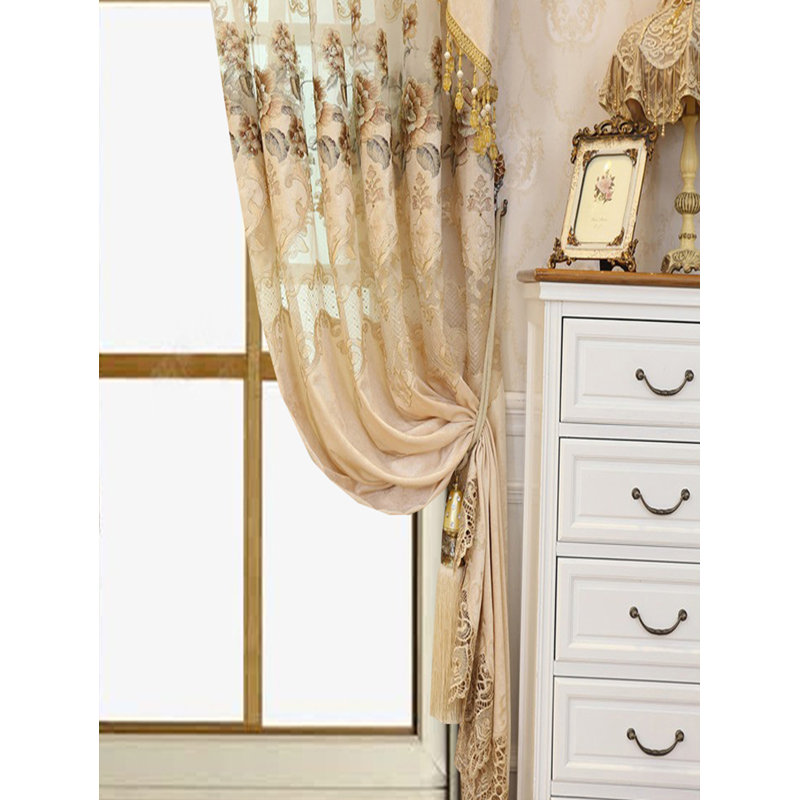 Curtain Hollow Embroidery Living Room High-grade Chenille Jane European Blackout Curtain Villa Bedroom Punch Finished 2pcs