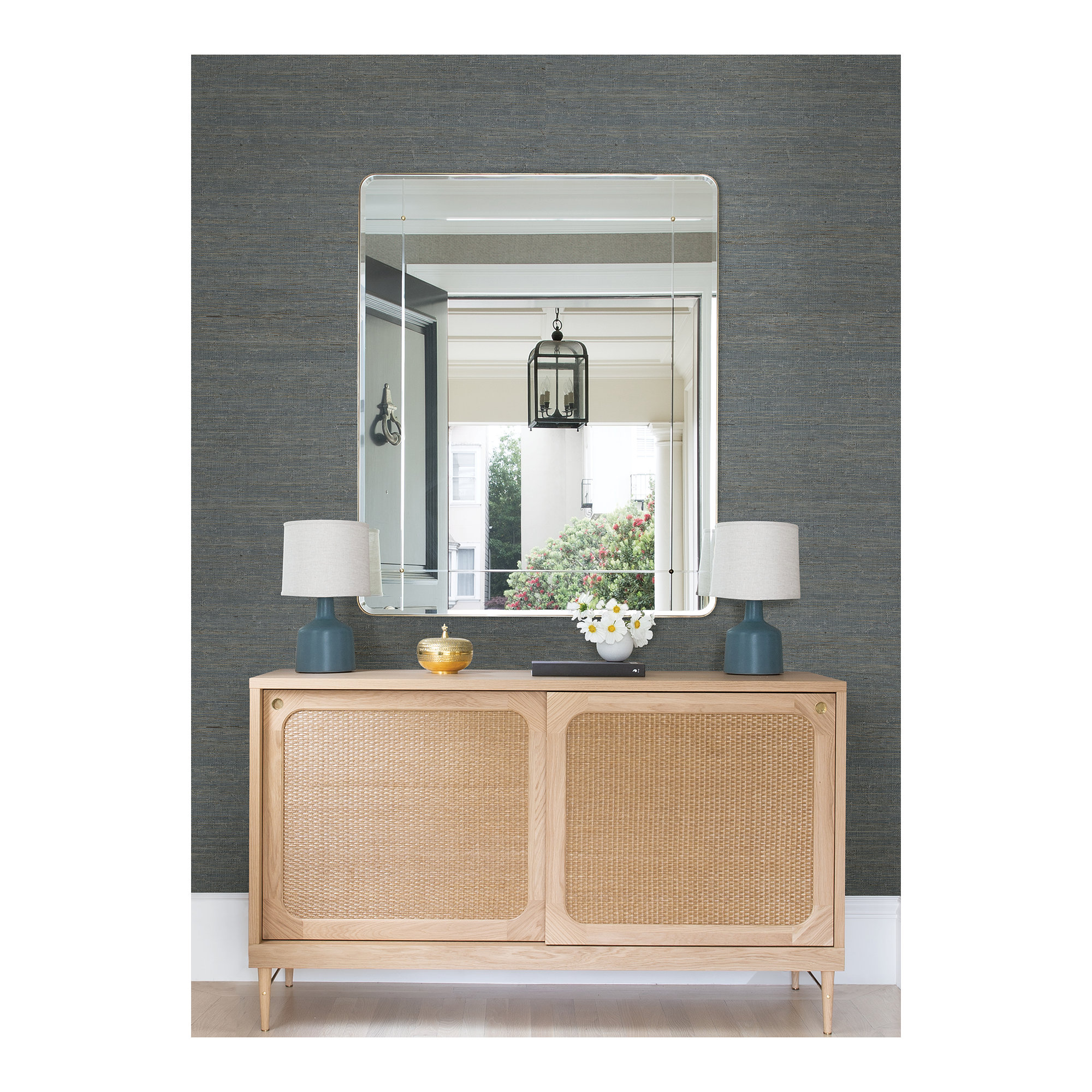 Hamza Modern Grass Cloth Abstract Wallpaper, Green, 36" W x 24' L