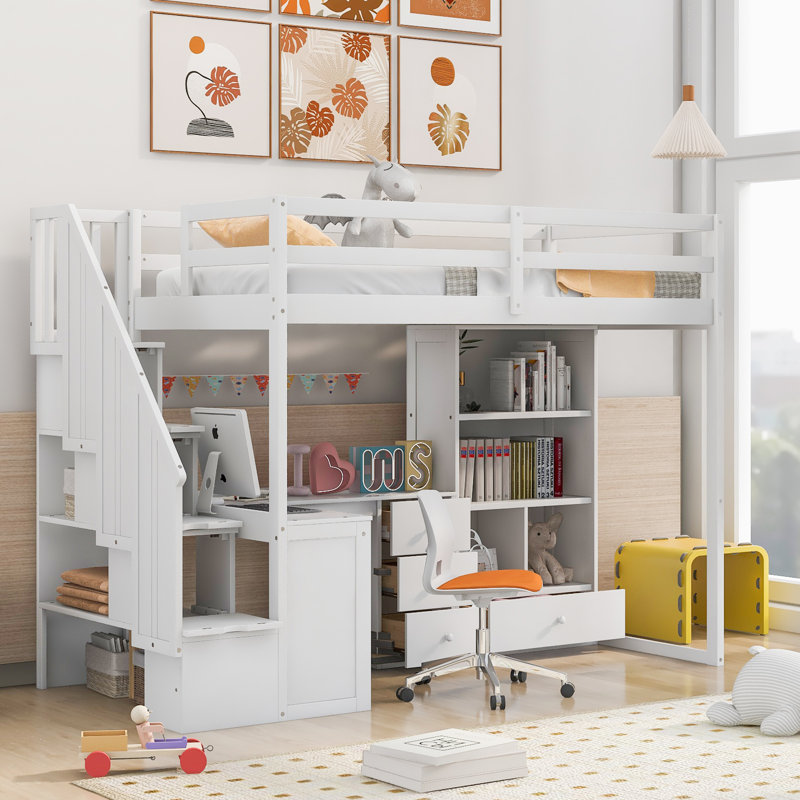 Gillianne Kids Twin Loft Bed with Drawers, White