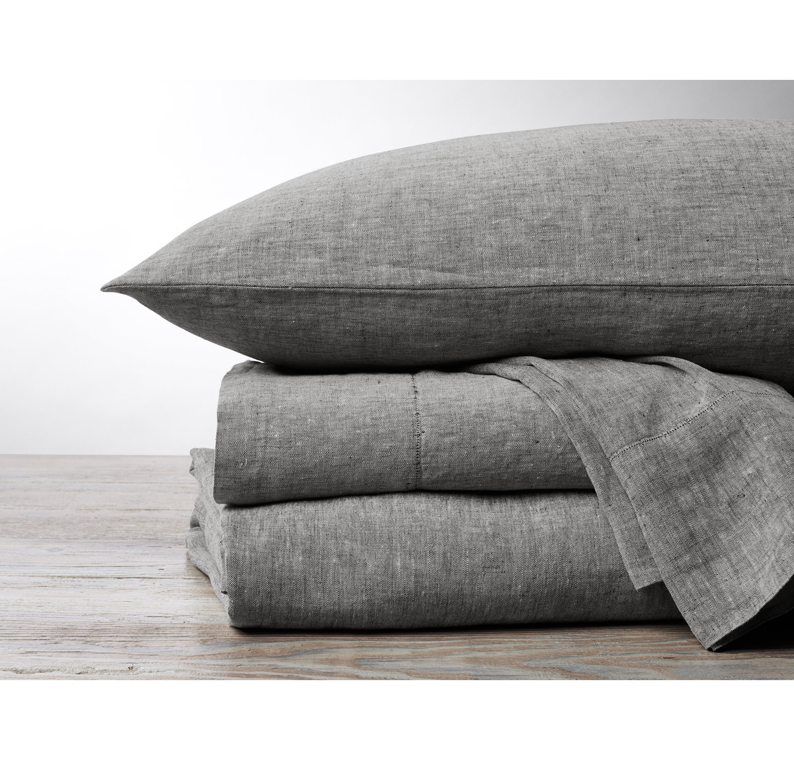 Organic Relaxed Belgian Flax Linen Standard Pillowcase - Set of 2, Standard/Queen Pillowcase, Fog Chambray Indigo Stripe