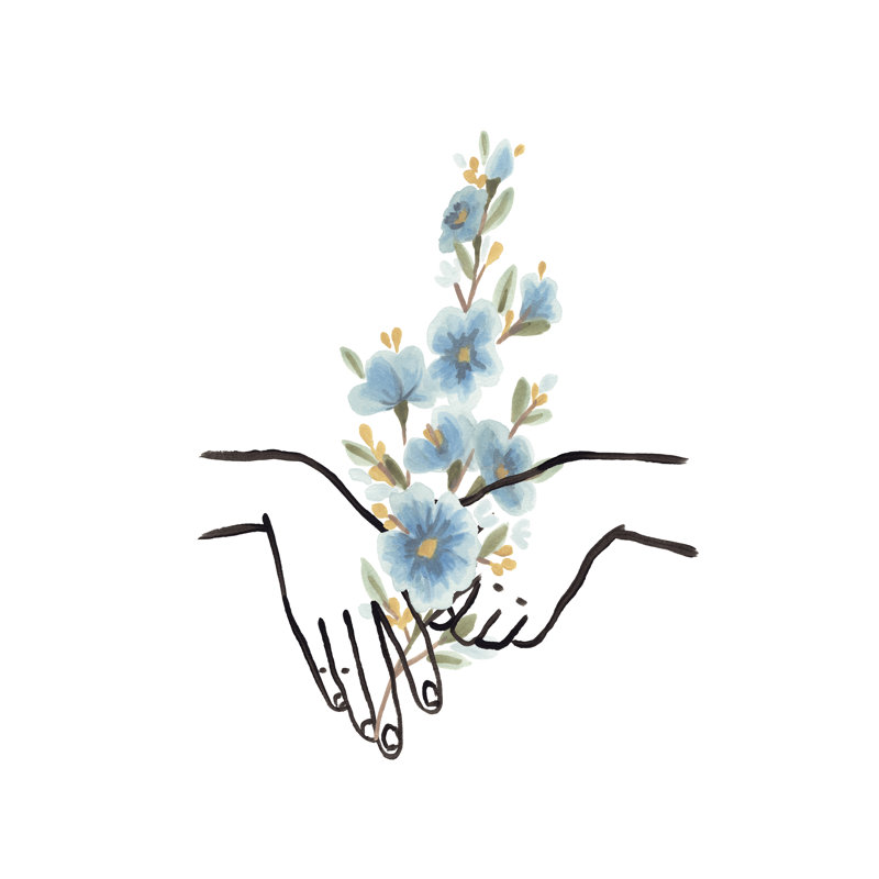 Mains et fleurs IV, H 18 po x l 12 po x P 1,25 po