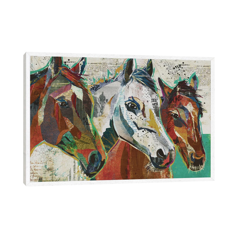 3 Horses by Traci Anderson - Painting on Canvas, 45.72cm H x 66.04cm W x 3.81cm D, White Framed
