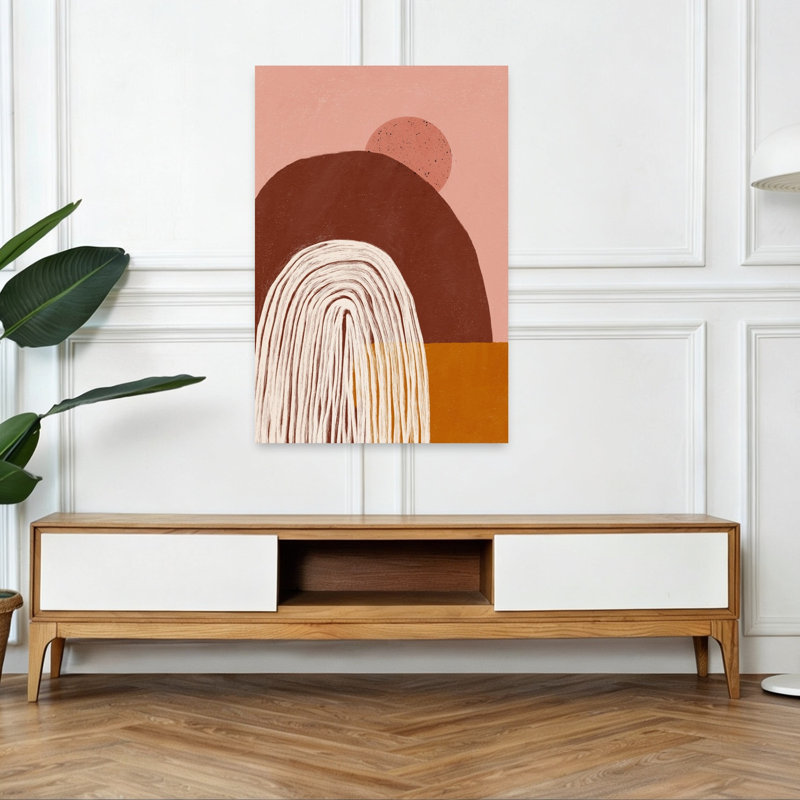 Coucher de soleil abstrait, paysage biologique moderne, art mural montagne, 48" H x 32" W
