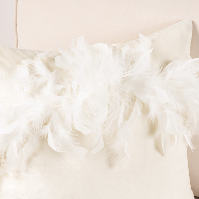 Coussin décoratif en plumes, H 18 po x l 18 po, Blanc cassé, Pillow Cover & Insert