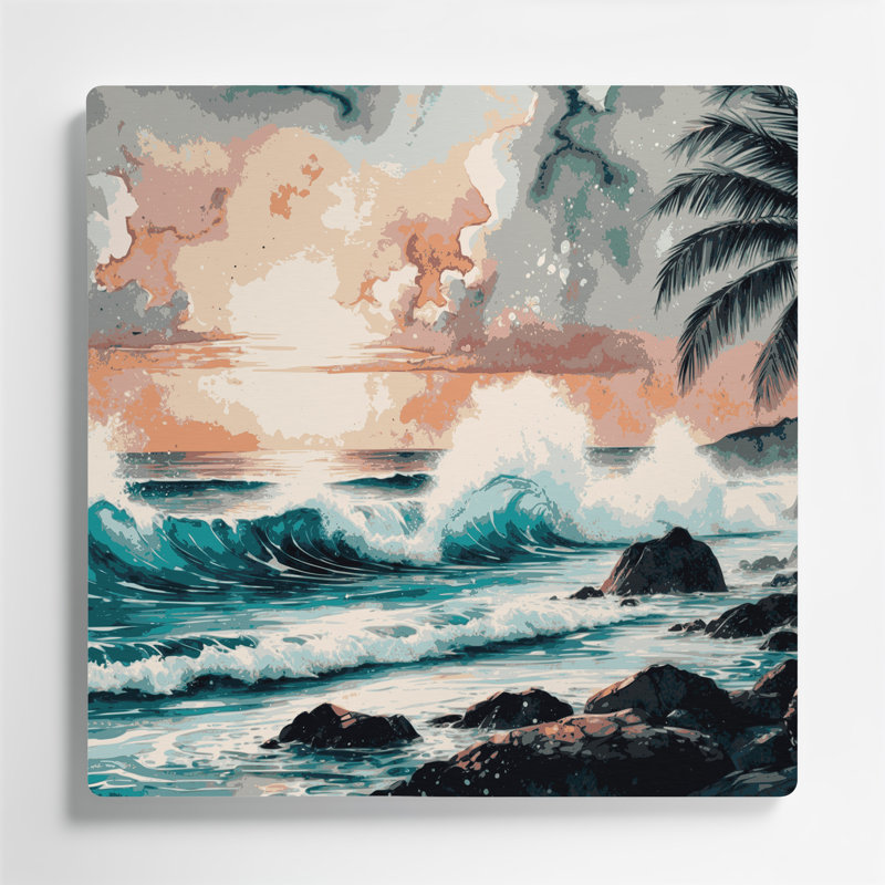 Art mural en métal beige côtier tropical du Pacifique, H 8 po x l 8 po