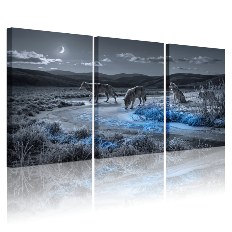 Ensemble de 3 tableaux sur toile « Lune de loup » pour la décoration du salon et de la chambre., 2436