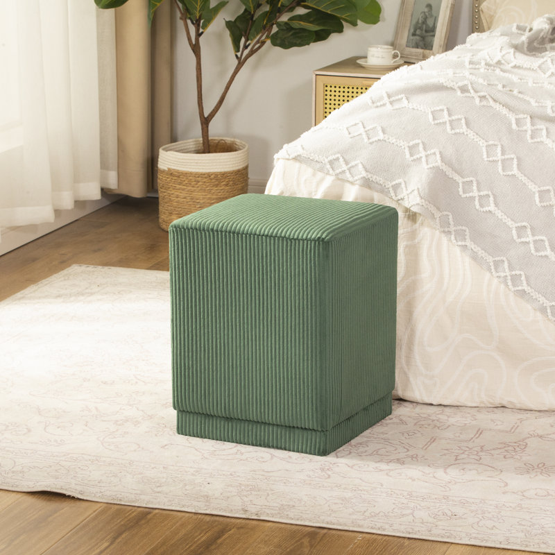 14" Square Ottoman Footrest For Living Room With Channel-Tufted, Green