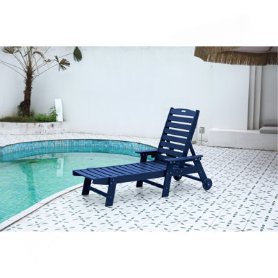 Lounge Chair Outdoor With Wood Texture,Oversized Chaise Lounge Chair With 5 Positions, HDPE, Patio Lounge Chair With Wheels & Cup Holder For Pool, Deck, Poolside