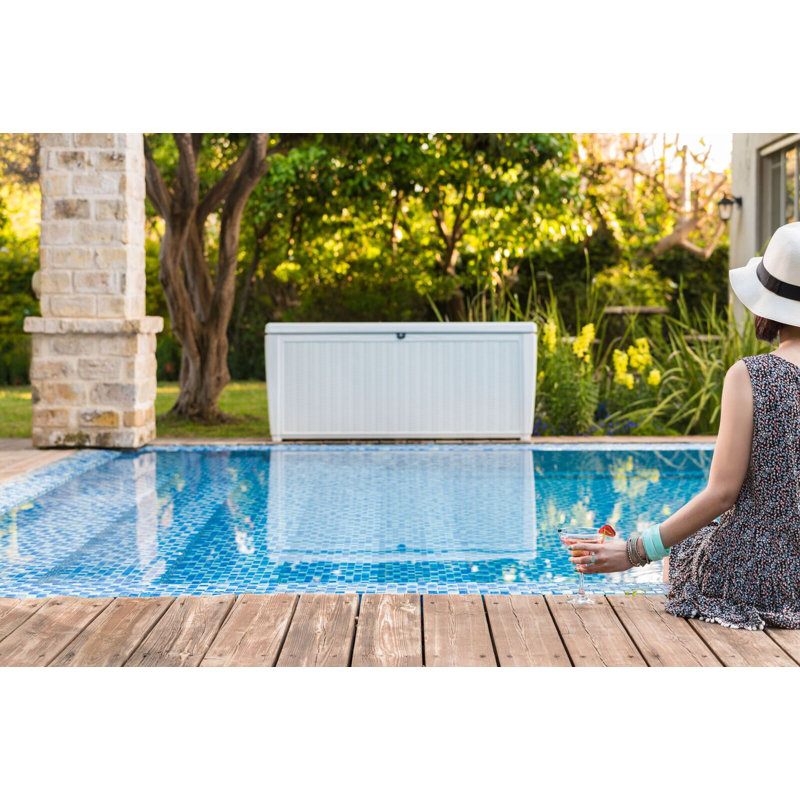 White Large Resin Wicker Lockable Deck Box