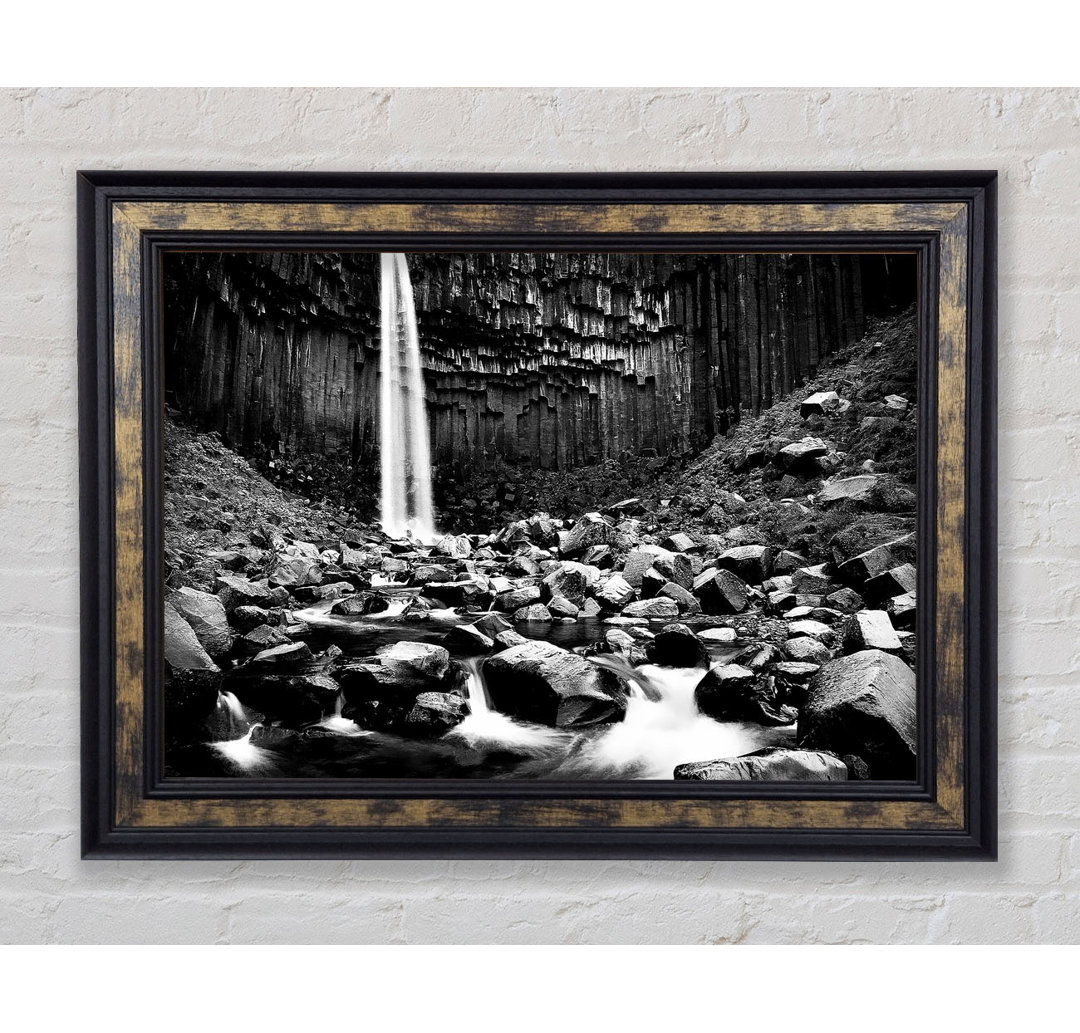 Wasserfall Tal Felsen B N W - Druck