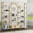 70.87" W/H Triple Wide Bookshelf,  Large Tall Etagere Bookcase With 13-Open Shelves Geometric Bookshelf For Bedroom, Home Office & Living Room, Gold And White