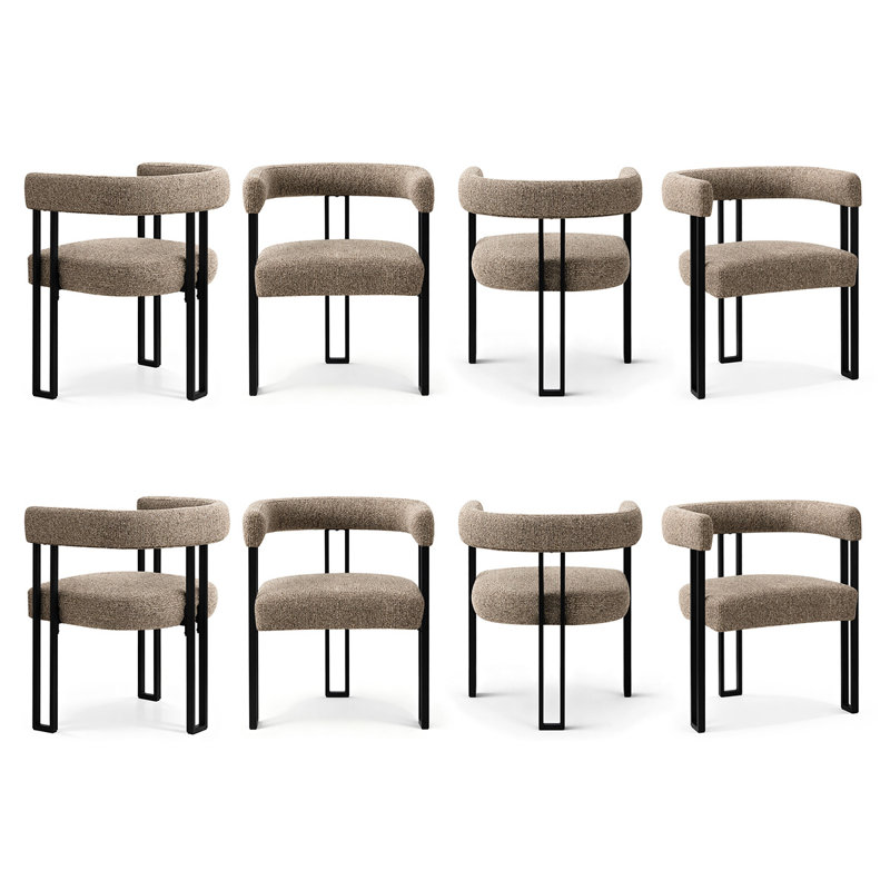Ensemble de chaises de salle à manger 18 po en tweed rembourré (ensemble de 8), Brun