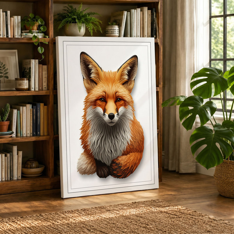 Alert Fox Portrait Modern - Wrapped Canvas, 24x16 - 61.0 x 40.6 cm, Sage Border
