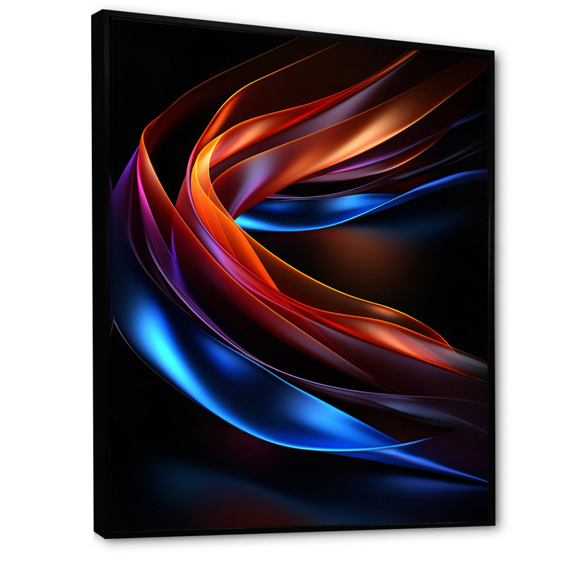 Contemporary Abstract Waves Blue And Red - Abstract Liquid Ink Wall Art Living Room, 40" H x 30" W x 1.5" D