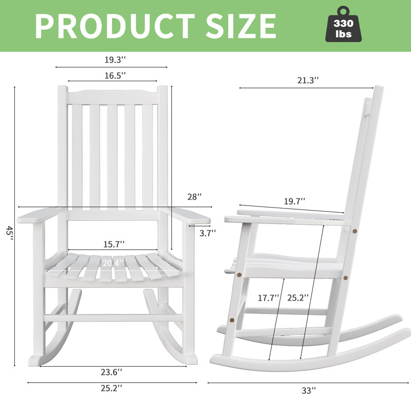 White Acacia Wood High Back Patio Rocking Chair