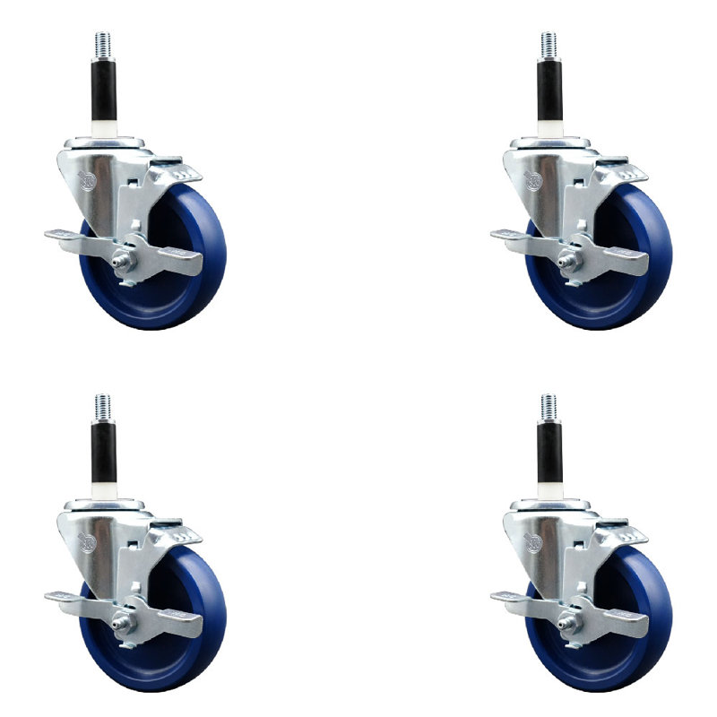Ensemble de roulettes extensibles pivotantes en poly 4 po 4/7 pouces avec frein SCC