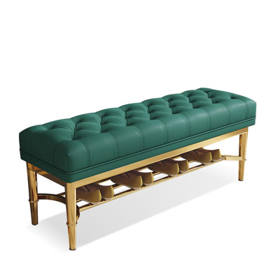 Green Upholstered Leather Bedroom Bench With Entryway Bench
