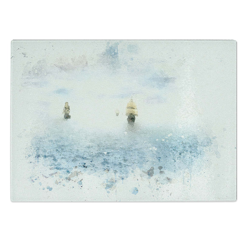 Tempered Glass Pirate Ships on the Horizon Chopping Board, 39 cm W x 28.5 cm L