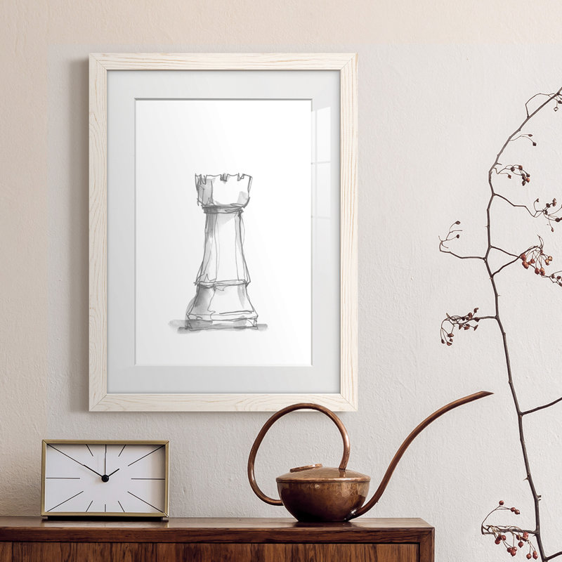 Chess Room Study V Premium encadré mat - prêt à être suspendu, Blanc, H 38 po x l 28 po x P 1 po