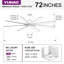 Ventilateur de plafond intelligent surdimensionné de 72 po avec lumière DEL, télécommande et travail avec l'application Tuya-88777908