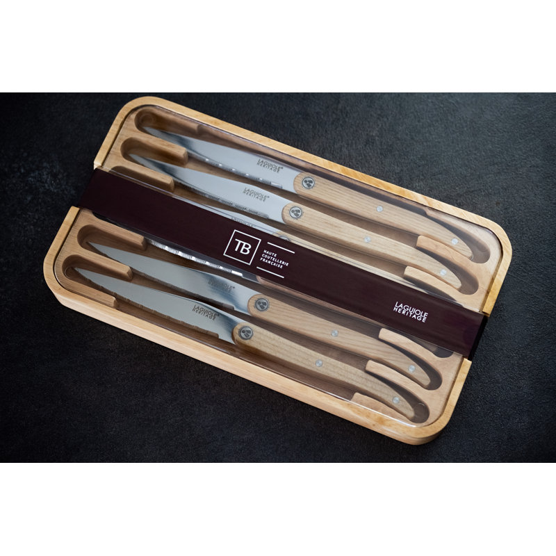Six-Piece Light Wood Handle Stainless Steel Steak Knife Set