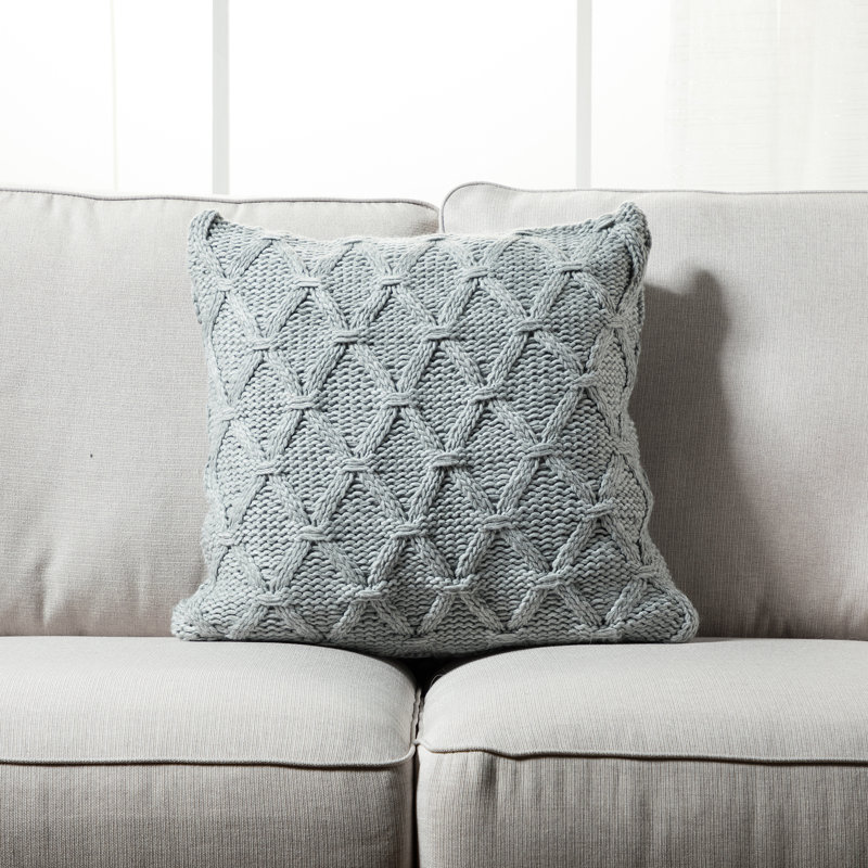 Chunky Knit Pillow Cover & Insert, Polyester, Gray, Rectangle 14"H x 20"W